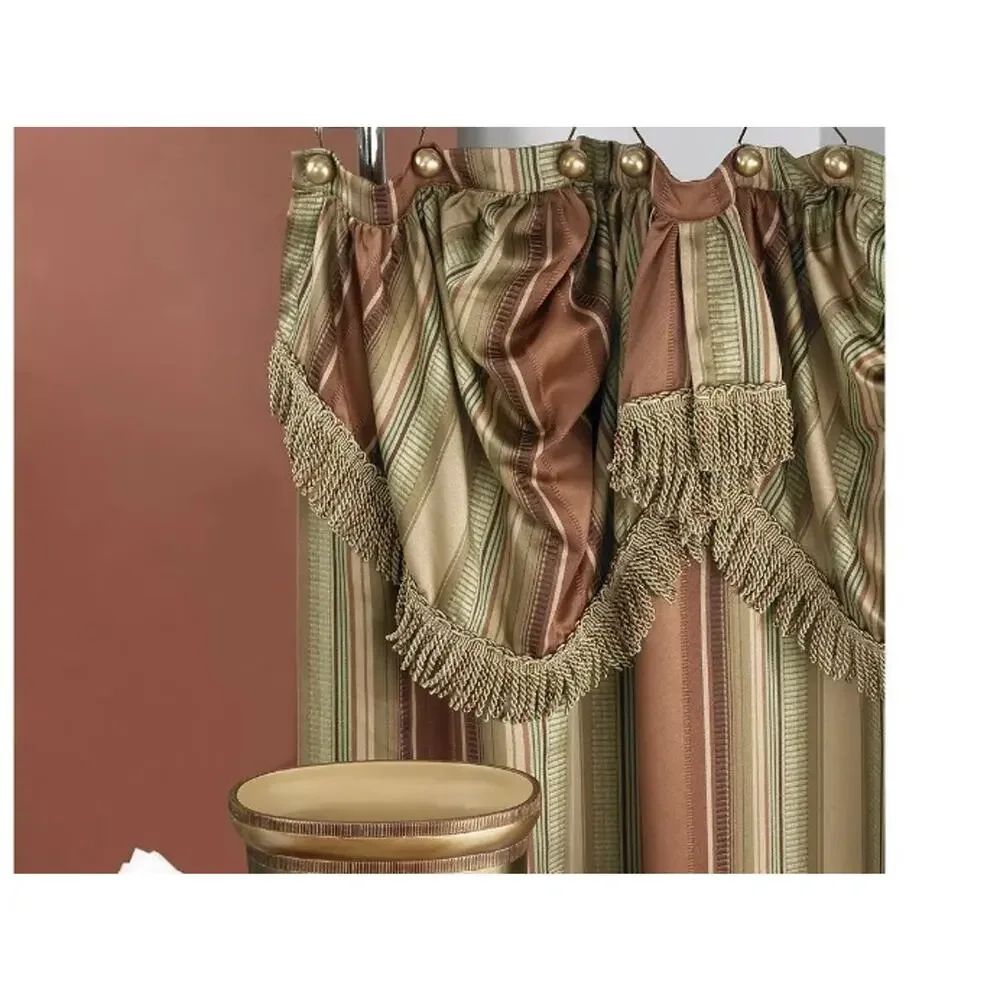 Single Croscill Carrington Swag Valance Satin Stripe Fringe Trim Short Curtain